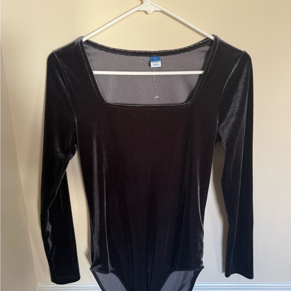 Old Navy Gray Sparkly Velvet Square Neck Long Sleeve Bodysuit Size Small NWOT - Picture 2 of 5